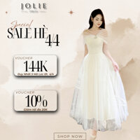 Đầm Dự Tiệc Cưới, Đầm Đi Bàn Cô Dâu JOLIE Thiết Kế Đầm Maxi Trễ Vai Phối Lưới Đính Đá Tiểu Thư T40