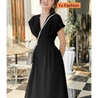 Đầm dự tiệc cưới đẹp váy công sở cao cấp cổ tim dáng suông đầm thiết kế hàn quốc đen nu váy nữ Yu Fashion