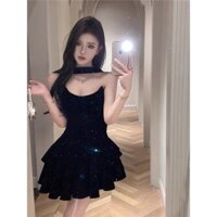 Đầm dự tiếc cúp ngực tầng xòe phối kim tuyến xinh xắn