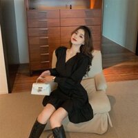 ĐẦM dự tiệc dáng suông đẹp cao cấp, phần vai và lai váy bèo nhúng xinh yêu, có 2 màu trắng đen giá rẻ VADA.vn - VD 012