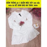 ĐẦM dự tiệc dáng suông đẹp cao cấp, phần vai và lai váy bèo nhúng xinh yêu, có 2 màu trắng đen giá rẻ VD 012VDVDVDVD - Trắng,Size M 90  74 94