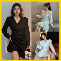 ĐẦM dự tiệc dáng suông đẹp cao cấp, phần vai và lai váy bèo nhúng xinh yêu, có 2 màu trắng đen giá rẻ VD 012VDVDVDVD