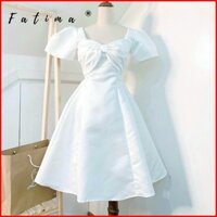 Đầm dự tiệc dáng xòe thắt nơ ngực may hai lớp chất vải phi bóng - F022