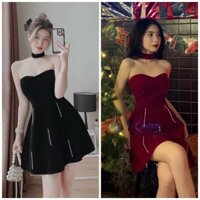 Đầm dự tiệc đen ống cúp ngực kèm chocker cổ Jinny Dress