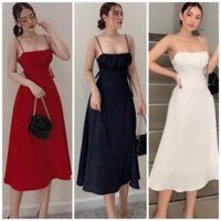 Đầm dự tiệc đỏ, váy hai dây nhúng ngực (kèm hình thật)