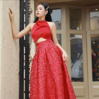 Đầm dự tiệc gấm YẾM CHÂN VÁY XÒE CAO CẤP đẹp giá rẻ