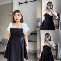 Đầm dự tiệc mini dáng xòe nơ vai đính charm đá Đầm đen dự tiệc sang chảnh Bigsize Kim Ngân từ 50kg đến 100kg M/L/XL/XXL