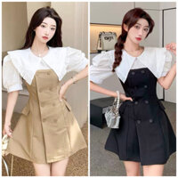 Đầm dự tiệc phối cổ bèo trắng 2 màu xuongvnxk vnxk (kèm hình thật)