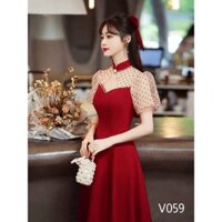 Đầm Dự Tiệc Phối Voan Bi ĐÍnh Hạt Cườm (Có Mút Ngực)