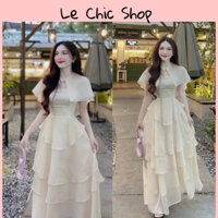 Đầm Dự Tiệc Thiết Kế Chất Liệu Voan Dáng Dài Bèo Tầng + Áo Choàng Sang Trọng Dáng Tiểu Thư