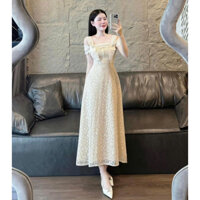 Đầm dự tiệc thời trang nữ sang trọng chất ren cổ dây trễ vai không tay bo eo váy dáng dài maxi siêu xinh