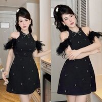 Đầm Dự Tiệc Tiểu Thư Chất liệu Dạ Trễ Vai Đính Nơ Đá Sang Trọng