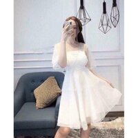 Đầm dự tiệc trắng dáng xòe sang trọng