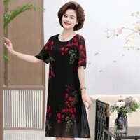 Đầm dự tiệc trung niên nữ V54d, váy voan cho mẹ dáng suông chất đẹp cao cấp sang trọng U40 U50 U60 U70 Bigsize giá rẻ