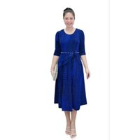 Đầm dự tiệc trung niên sang trọng dáng xòe vải nhũ kim sa giấu bụng gọn dáng,Đầm trung niên dự tiệc vạt dài che bụng