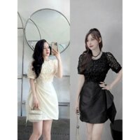 Đầm dự tiệc xếp ly eo cổ tròn đính chuỗi sang trọng Miu House