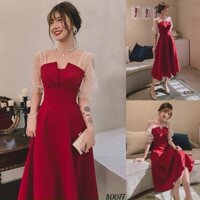 Đầm dự tiệc xoè tay lưới ánh kim tuyến M/L/XL/2XL