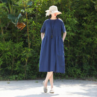 Đầm đũi dáng suông thắt eo ngắn tay, Đầm babydoll phong cách cổ điển thanh lịch cho nữ ARCTIC HUNTER AH192 - Màu xanh đen - M