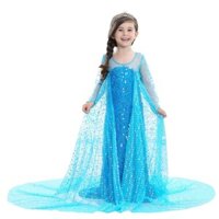 Đầm Elsa Công chúa băng giá dài đính hạt cho bé gái đi tiệc Halloween
