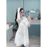 ĐẦM FROM RỘNG BABYDOLL ĐÍNH HOA HỒNG LÔNG VŨ [Ảnh chụp]