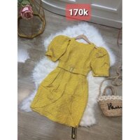 Đầm gấm sốp tay phồng