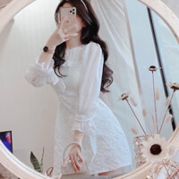 Đầm Gấm Trắng Dự Tiệc, Đầm Xoè Tay Dài Tiểu Thư, Đầm Trắng Đi Tiệc Sang Trọng, Đầm Xoè Nữ Dài Tay, Vải Đẹp