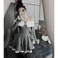 Đầm gân bẹt vai phối nơ