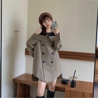 Đầm giả 2 mảnh hạ vai khoét hở gợi cảm tay dài kiểu sang trọng ulzzang