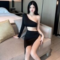 Đầm Gợi Cảm Lệch Vai Rỗng Tay Áo Một Vai Để Lộ Vòng Eo Thon Gọn Vừa Vặn Che Hông xẻ tà Đầm dành cho Nữ 2250