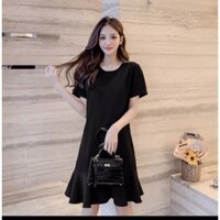 Đầm GU cotton xịn nhập màu đen form suông đuôi cá nhẹ