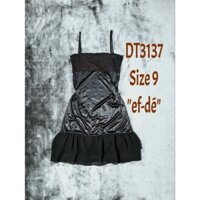 Đầm hai dây babydoll phối voan viền bèo chân váy, dáng ngắn, màu đen