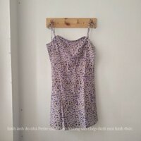 Đầm hai dây buộc nơ tím họa tiết hoa cúc nhí váy 2 dây thiết kế basic phong cách hàn quốc