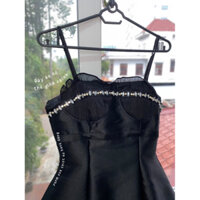 Đầm hai dây chiết eo kết hạt cườm đi tiệc