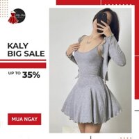 Đầm hai dây dáng xòe kèm áo khoác tay dài chất thun gân tiểu thư dễ thương - Kaly Store