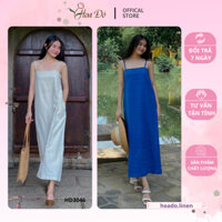 Đầm Hai Dây Form A Dáng Dài Đầm Maxi Linen Đi Biển Dễ Thương, Nữ Tính Màu Xanh Coban HD3046 - Thời Trang Linen Hoa Đô