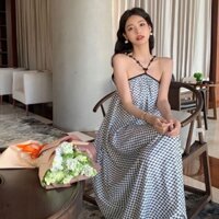 Đầm Hai Dây Hở Lưng Họa Tiết Sọc Caro Trắng Đen Thời Trang Đi Biển Cao Cấp Cho Nữ