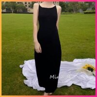 Đầm Hai Dây Hở Lưng Nữ Váy midi 2s body dáng ôm màu đen trơn thiết kế sexy Ulzzang HOT  ྇ ་
