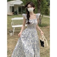 Đầm Hai Dây Màu Xanh Dương Thời Trang Mùa Hè Hàn Quốc 2023