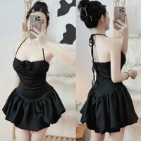 Đầm Hai Dây Nữ Xoè Đính Hoa Đầm Xoè Cúp Ngực Dáng Ngắn Có Kèm Quần D1980