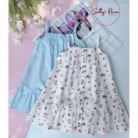 Đầm hai dây Sally, đầm xanh thêu ong và đầm hoa vải cotton mềm mát