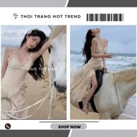 Đầm Hai Dây Xếp Tầng Chéo, Váy Xẻ Tà Sexy Độc Đáo Thanh Lịch Thích Hợp Đi Biển Dự Tiệc TH79