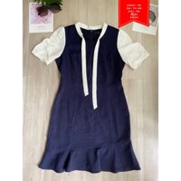 Đầm hàng xanh đen phối trắng, đuôi cá 2hand