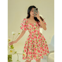 Đầm hoa 2 màu Hồng xanh sáng đó tiểu thư