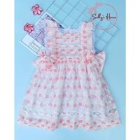 Đầm hoa cho bé gái, đầm hoa tay cánh tiên, đầm nơ cho bé gái, vải bông ép mềm mát