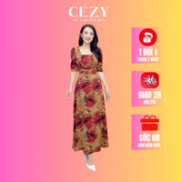 Đầm hoa cổ vuông tay phồng chất mango có size bigsize CEZY D68