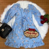 Đầm hoa Đan dây eo hai màu xanh , Hồng