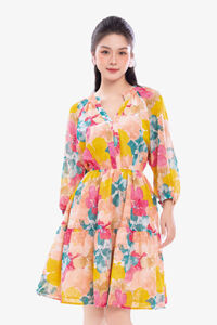 Đầm hoa dáng xòe tay dài