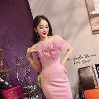 Đầm Hoa Hồng body trễ vai cúp ngực