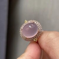 [Đầm hoa hồng] Nhẫn bạc S925, thời trang cao cấp, cá tính, đá quý violet, chalcedony cho phụ nữ, đa năng và thanh lịch