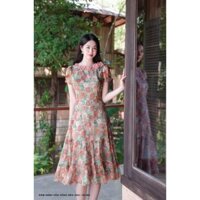 Đầm hoa hồng xanh tầng đính kết thủ công